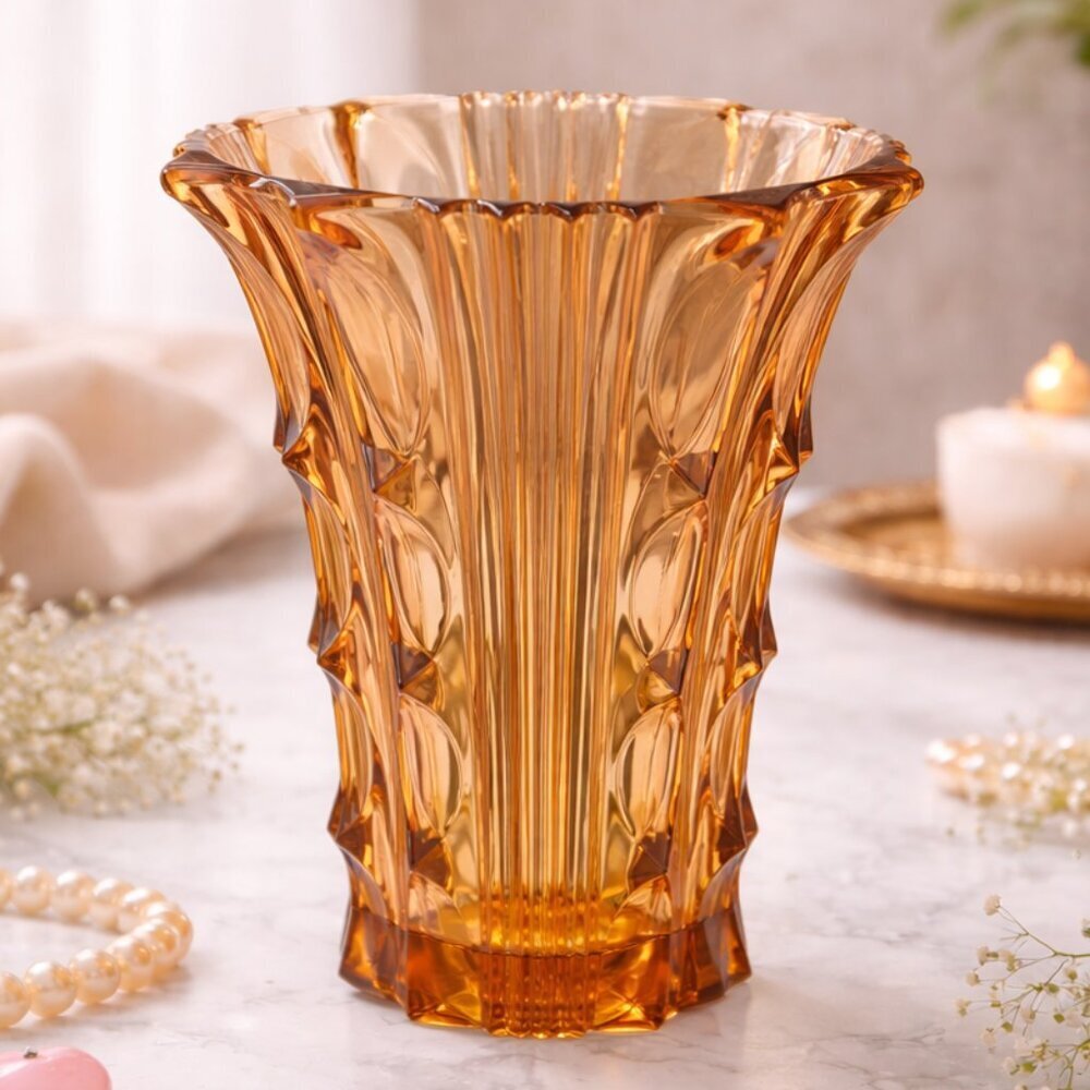 Artdeco Stolze vase pink peach pressed glass 1930's | Art Deco Style | 8” Tall